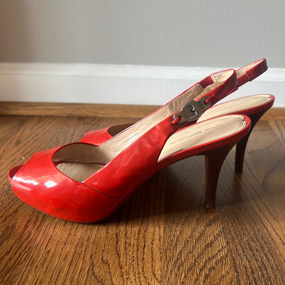 Via Spiga Red Patent Leather Stiletto Heels
